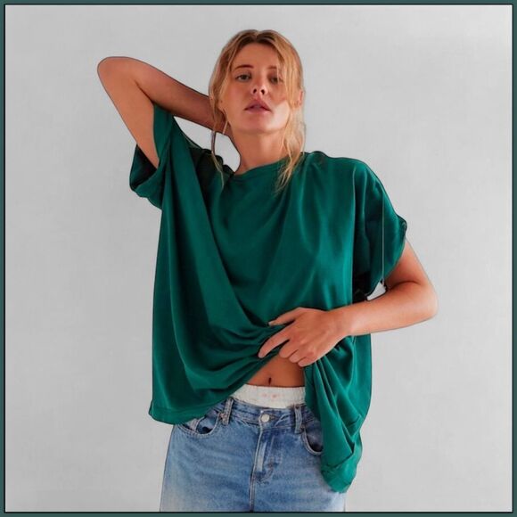 Free People We The Free Devon Tee Rain Forest Green - Picture 2 of 15